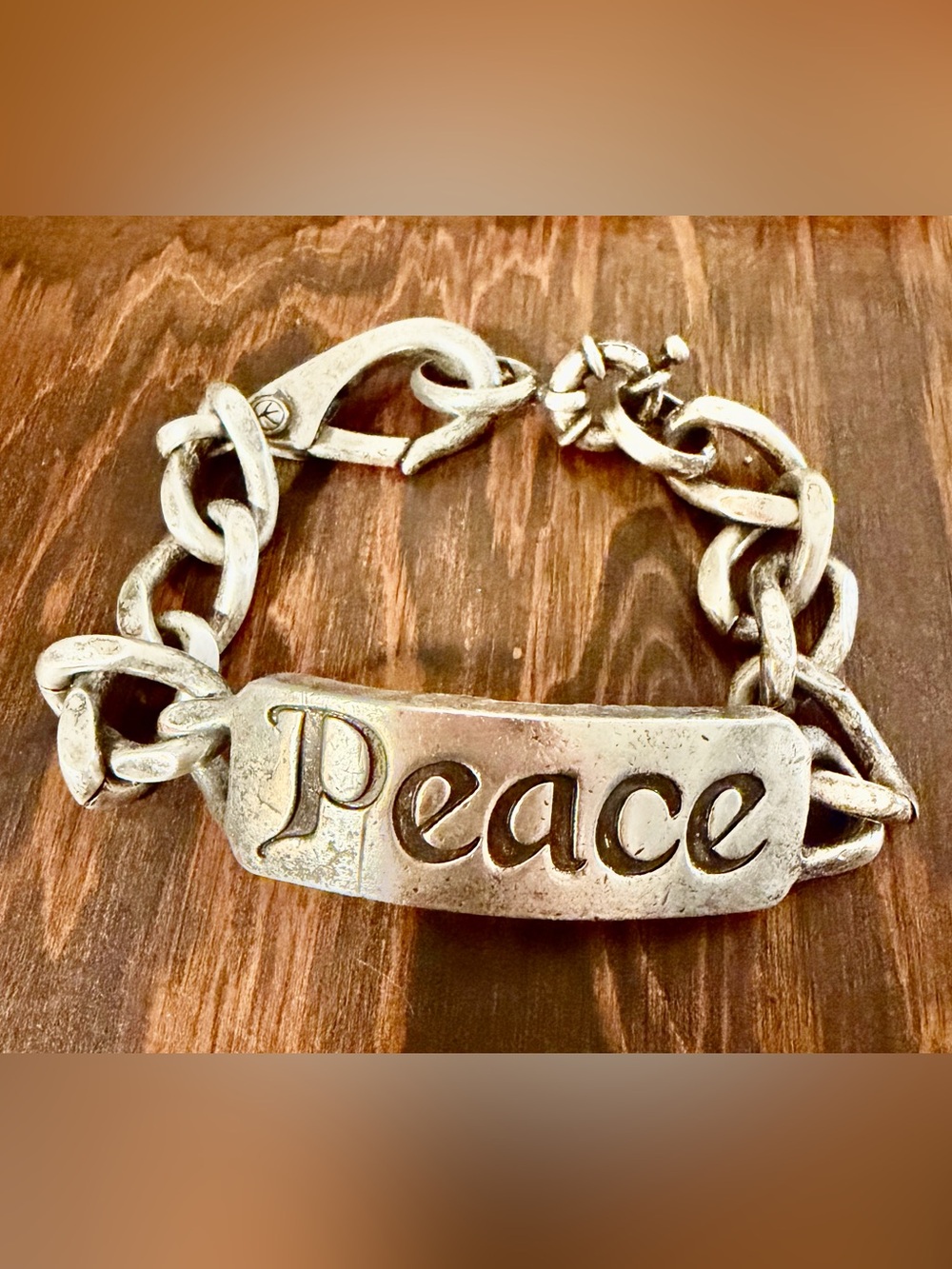 LUCKY BRAND “PEACE” Statement Silver Tone Bracelet